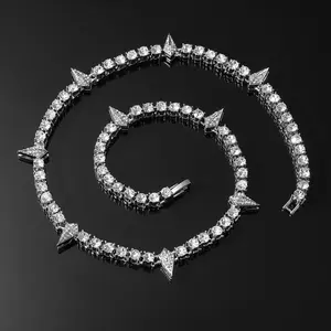 Men's diamond studded necklace, fashionable hip-hop tennis chain necklace, suitable for men to wear on birthdays and holidays
