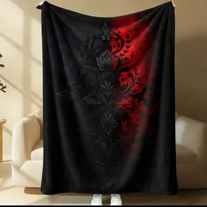 Black And Red Pattern, Rose, Gothic Style Pattern Blanket, Suitable For Use All Year Round, Suitable For Beds, Sofas, Cars, Room Decoration And Gifts, Suitable As a Gift, a Single-Sided Printed Blanket