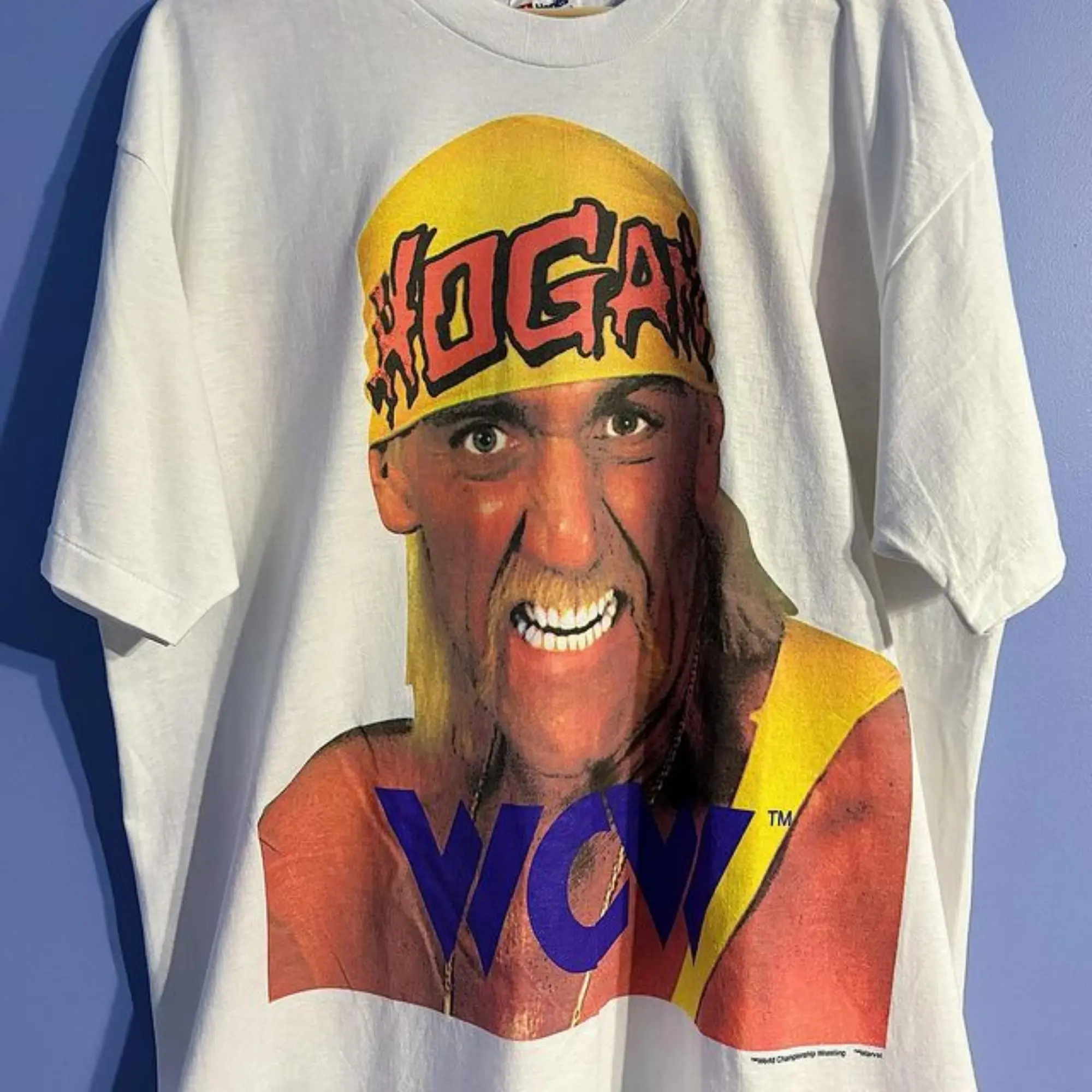 Women's Vintage 1994 Hulk Hogan "Big Face" Double-Sided Digital Print Round Neck Short Sleeve Cotton T-Shirt - Loose Oversize Hulkster WWE Top, Clothes (Suitable for Men, Up to 3XL), Lightweight, White