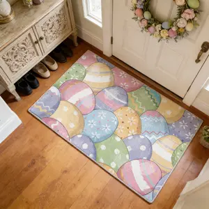 Easter Egg Pattern Door Mat, Plush Non-Slip Thick Rug for Balcony Sunroom, Home Decorative Easter Gift, Classic Retro Style, Home Decor Rugs