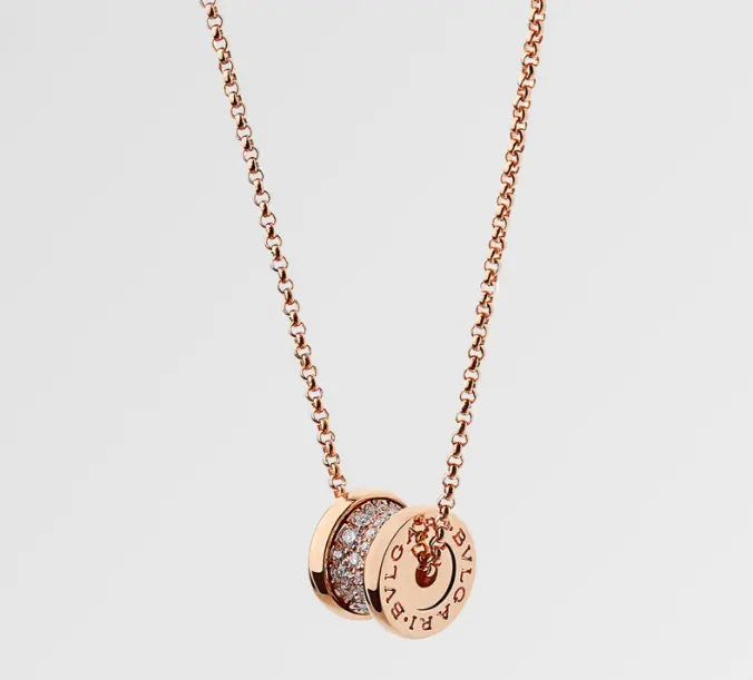 Pre-owned Bvlgari B.zero1 Mini Necklace 18 kt rose Gold, Full Set, Dia Paved