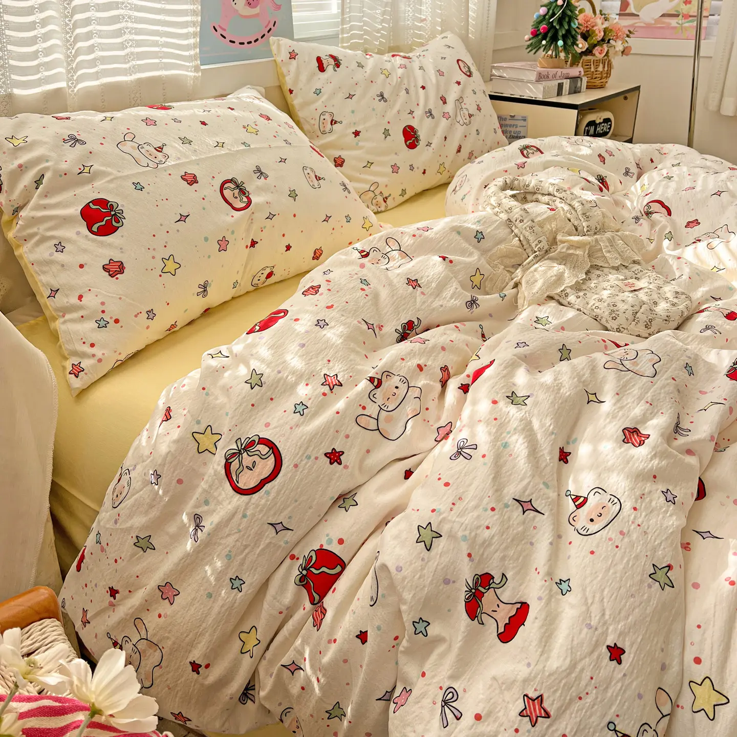 4pcs Double Layer Bedding Set, Cartoon Sheet Set, Single Person Three-Piece, Suitable for Bedroom, Guest Room, Dormitory, Bed Sets