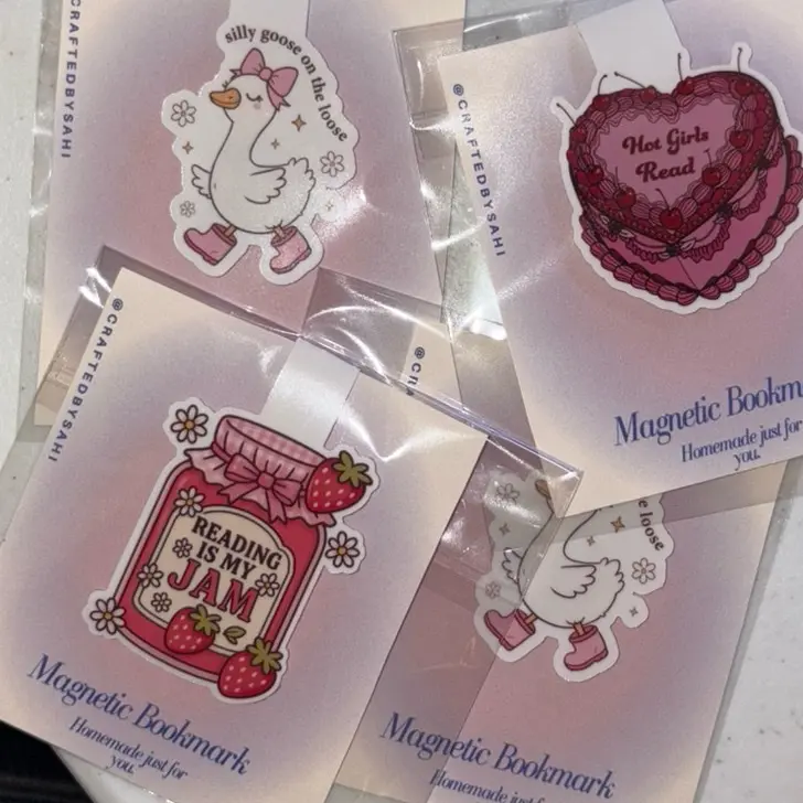 Craftedbysahi Magnetic Bookmarks KS - Silly Goose & Hot Girls Read Designs - Handmade Bookmarks with Unique Graphics