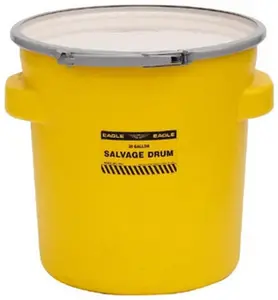 Eagle Manufacturing 20 Gallon Capacity, Metal Lever Lock, Yellow Salvage Drum 5 Gallon Container, 165 Lb. Capacity, Polyethylene, UN 1H2/X75/S Listing 1654
