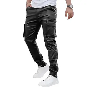 GINGTTO Mens Slim Fit Pants Stretch Pu Faux Leather Motorcycle Biker Pants