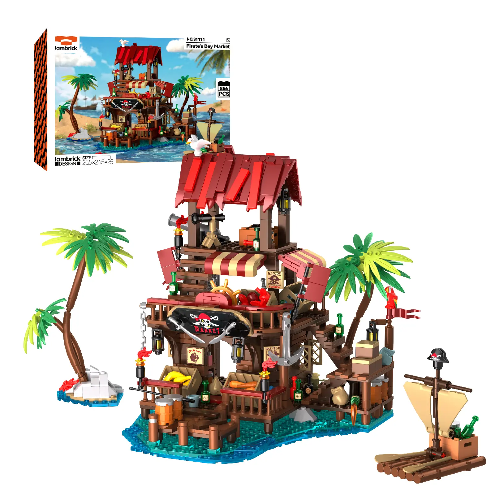 Pirate Harbor Market Building Block Set, 856PCS Pirate Dock Construction Toy, Detailed Pirate Bay Display Model, Creative Gift for Adults & Collectors Model Building Kits Building Blocks Set