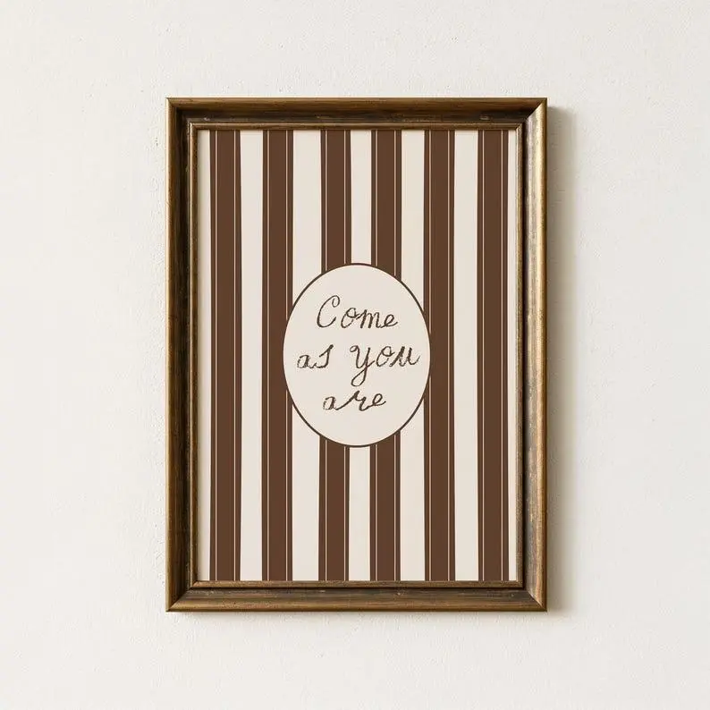 "Come as You Are" 24x36 Unframed 1-Piece Multi-Size 8x12 Vintage Brown and Beige Hand-Drawn Strips Tube Paper Wall Art Print - Artistic Western Home Decor, Retro Whimsical Dorm Accent