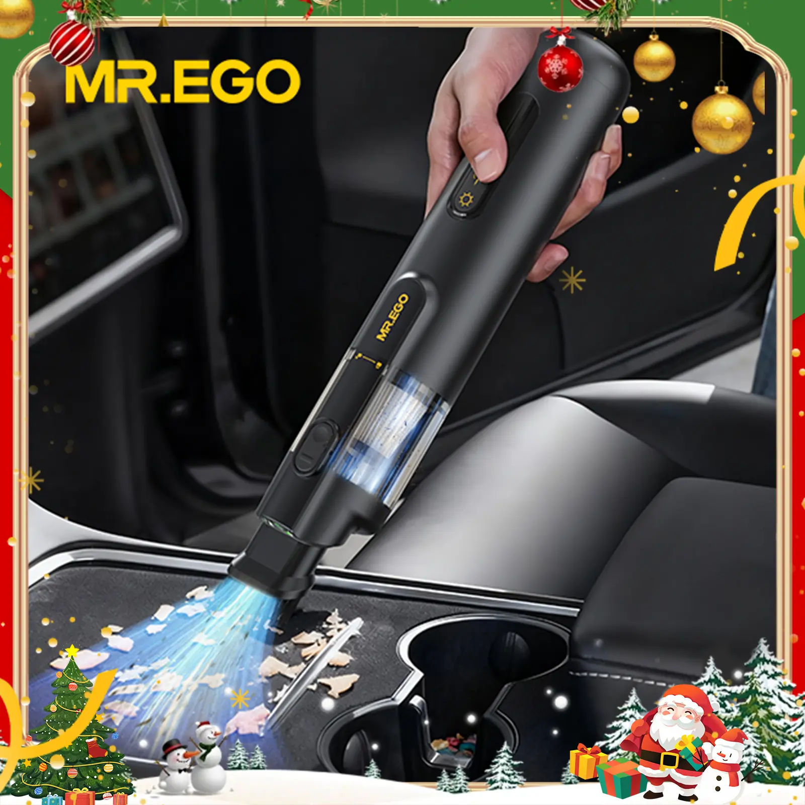 MR.EGO 20000Pa, Car Vacuum Portable Cordless, 4-in-1 Mini Vacuum Cleaner with 20,000Pa Powerful Suction, Green LED Light, Type-C Charging, 2 Suction Modes, Ultra-Light for Car, Home, Desk, Keyboards (Black) Car Cleaning Supplies Car Detailing Kit