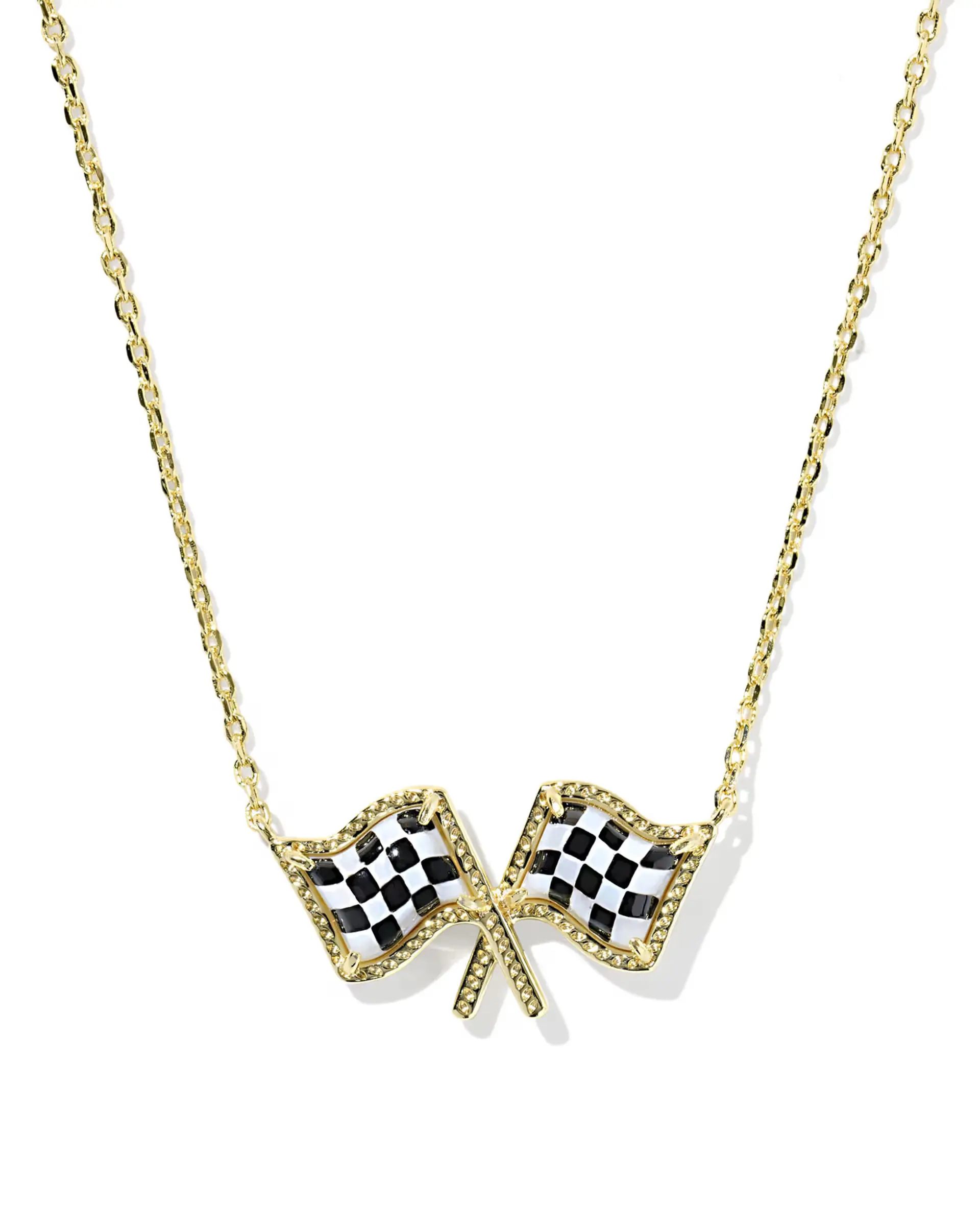 Kendr Scott X Checkered Flag Gold Short Pendant Necklace
