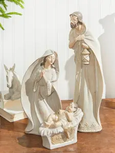 7-18" Whitewash Nativity with Gold Trim - Set of 9
