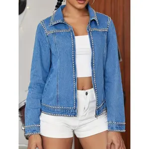 European And American Ladies Denim Jacket Coat Beading