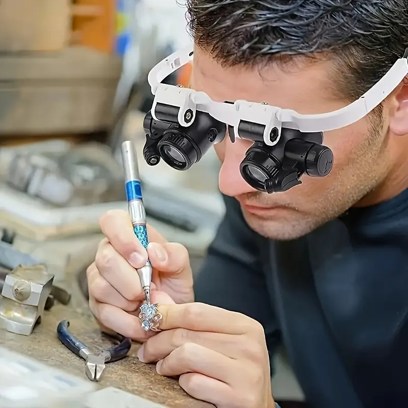 Unisex LED-Powered Battery-Powered Head-Mounted Microscope - Hands-Free Close-Up Magnifier with 3 Included Detachable 8x,15x,23x Zoom Lenses, Adjustable, Suitable for Jewelry Making, Inspection, Eyelash Extension
