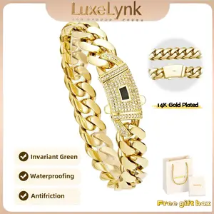 【New upgrade】14K gold-plated Cuban bracelet. The new gold-plated craftsmanship and classic white stone inlay design are dazzling.  The best gift for him/her. 6mm~14mm 7.5/8.5 inches are available.Valentine's Day