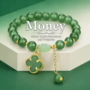 Money Magnet! Lucky Four-Leaf Clover Green Aventurine Bracelet - Manifest Wealth & Prosperity Crystal Charm