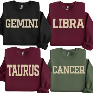 Full 12 Zodiac Sweatshirt Collection – Astrology Sign Crewneck for Men and Women, Cozy Horoscope Pullover with Bold College Letter Design, Perfect Gift for Zodiac Lovers