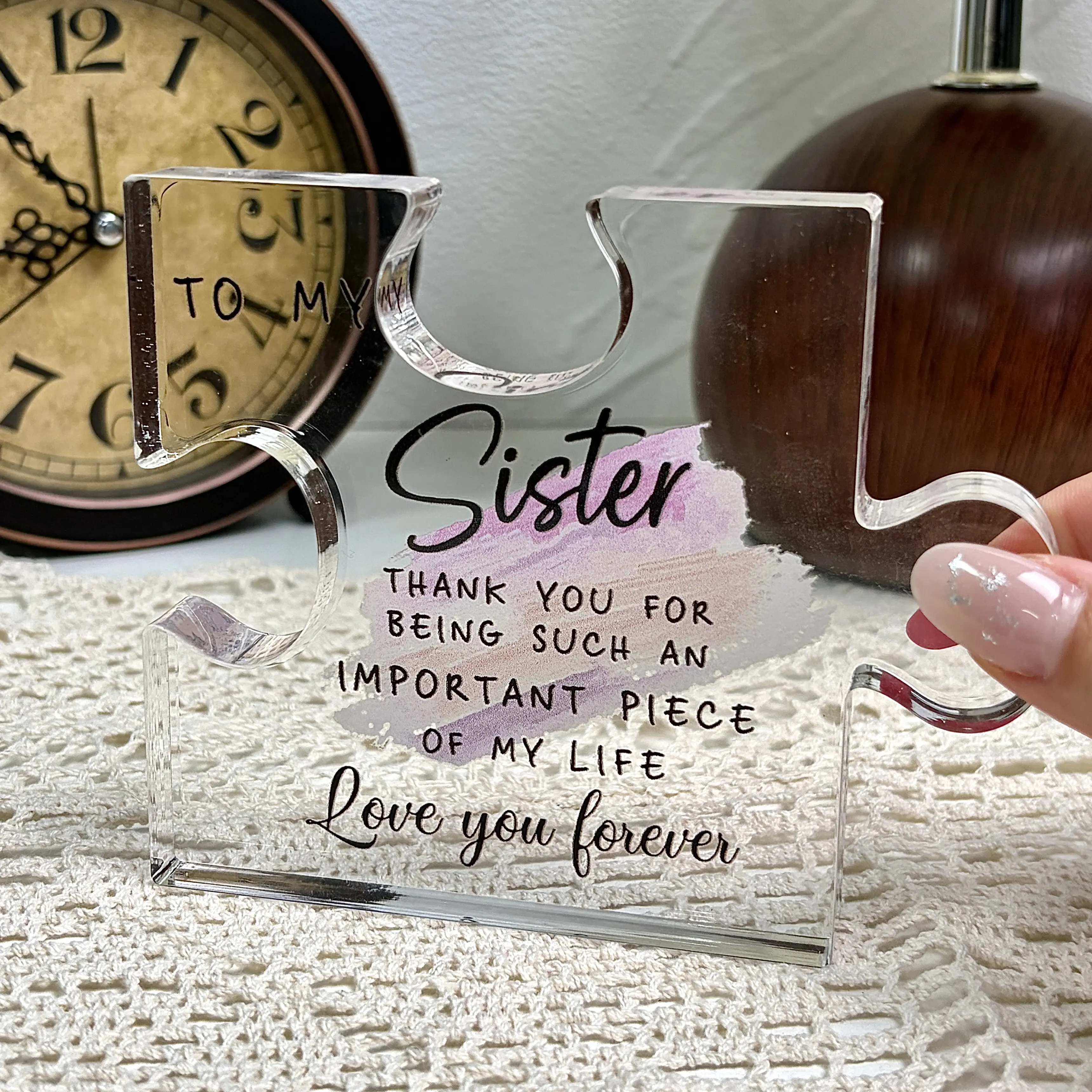 4.8inch Transparent Custom Acrylic Sister Puzzle Plaque - Large Assemblable Interlocking Jigsaw, Sister Gift, Birthday Present, Home Wall Decor festive party Gift