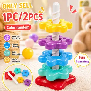 2pcs/1pc Rainbow Rotating Stacking Rings, a fun super spinning tower that can train hand-eye coordination, promote brain development, and is a great educational early learning product and Christmas gift