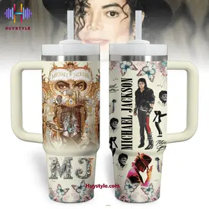 Michael Jackson Music Tumbler 40oz with Handle, King of Pop Aesthetic Cup, Thriller Billie Jean Inspired Mug, Retro 80s Icon Fan Gift, Dance Legend Travel Mug, Stainless Steel Tumbler
