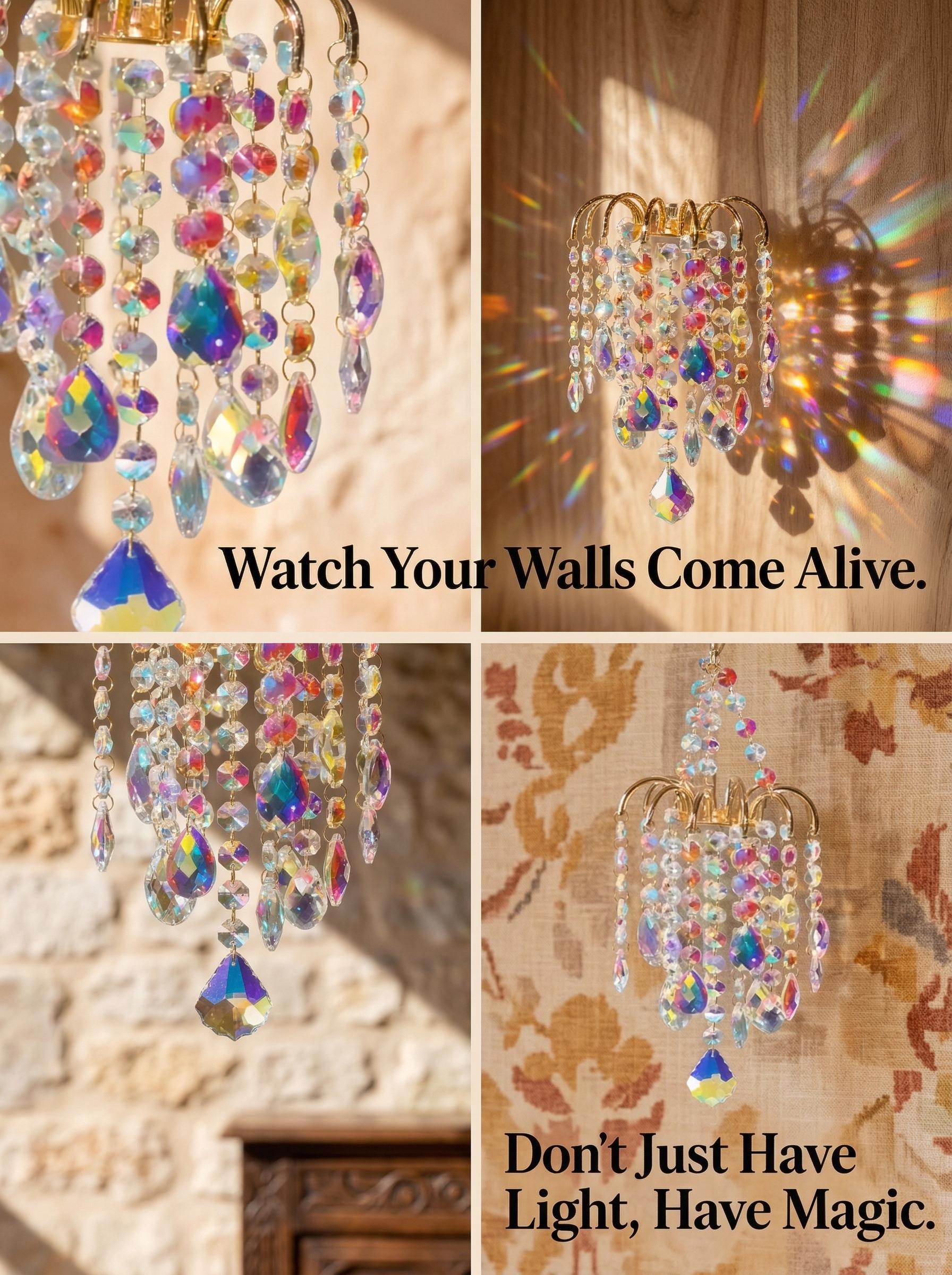 16 Inch/42cm Gold Crystal Sun Catcher | Rainbow Maker Window Decor.Creates dancing rainbows on walls. Gold metal frame with artificial crystals. great gardening , french doors ,  rain box chime unique large memorial wind chime french doors