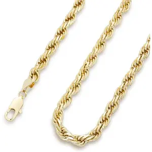 18K gold-plated cord chain necklace, 24 inches long, 6mm/8mm wide, faceted design, security clasp, unisex, ideal gift for men and fashion enthusiasts.6mm Rope Chain Necklace for Women and Men 18k Real Gold Plated