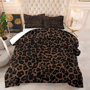 2/3 Pcs Dark Brown Leopard Print Bedding Comforter Set, Comforter & 1/2 Pillowcases (no filler), All-Season, Dark Brown Leopard Print, Fits Bedroom/Dorm/Rental Decor, Ideal for Retro Style Fans/Roommates/Birthday Gifters, Bed Sets