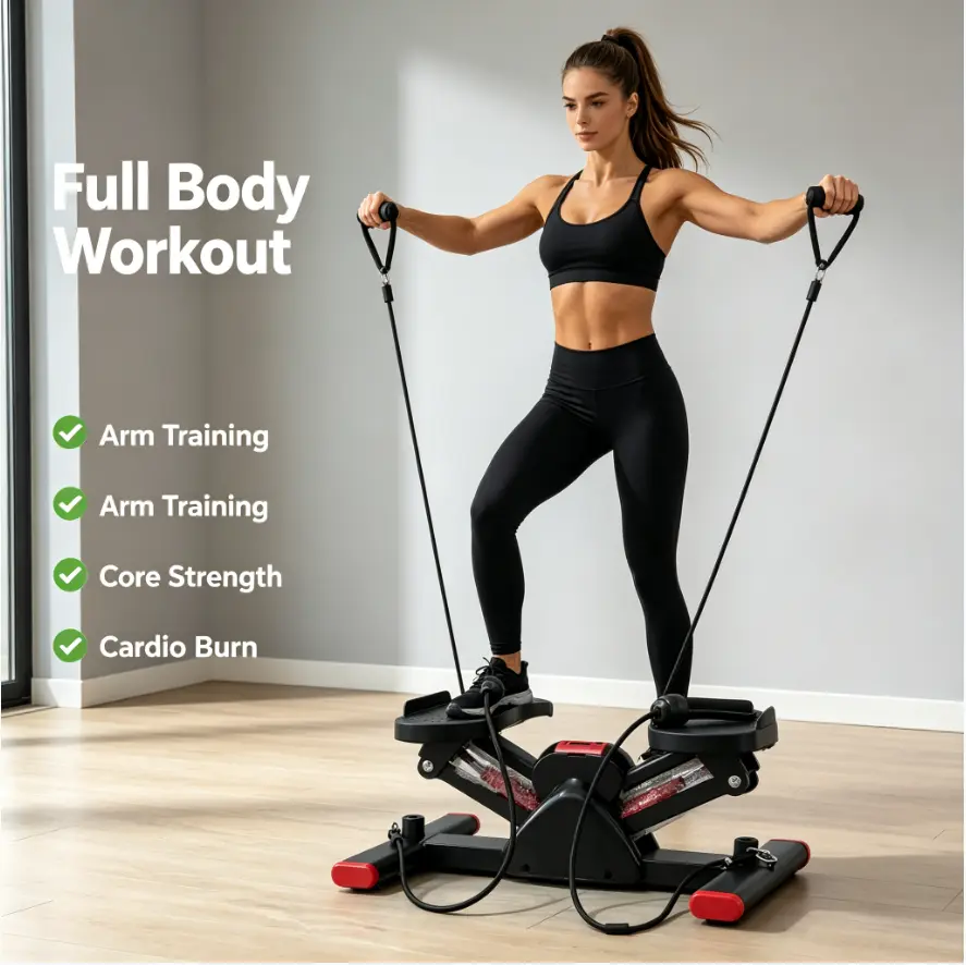 Multifunctional Home Fitness Step Machine - 1-in-1 Full Body Workout Space-Saving Stair Climber for Fitness at Home, with Adjustable Hydraulic System, Resistance Bands, Digital Calorie Counter, Anti-Slip Stable Base, Lightweight Build