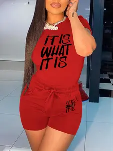 Women's Fashion Spring Summer Sport Casual Athletic Fashion Activewear Solid Color New Pocket Two-Piece Set, Short Sleeve High Waist Slim-Fitting Letter Pattern Athletic Sportswear Sports Outfits