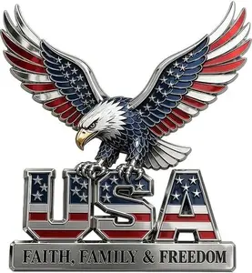 Patriot Flag Edition Metal Car Emblem,US Faith, Family & Freedom Metal Emblem,American Flag Decals for Trucks,250th Anniversaries Car Sticker for SUV RV Motorcycle Vehicle Tailgate, Red and Blue Patriots Flag Metal Decal Auto Badges Decal