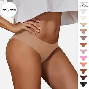 KatchMe Women's Plain Invisibles Seamless Ice Silk Low Rise Breathable Multipack Panties,Comfort Smooth No-Show Briefs,Girls Basic Stretchy Underwear