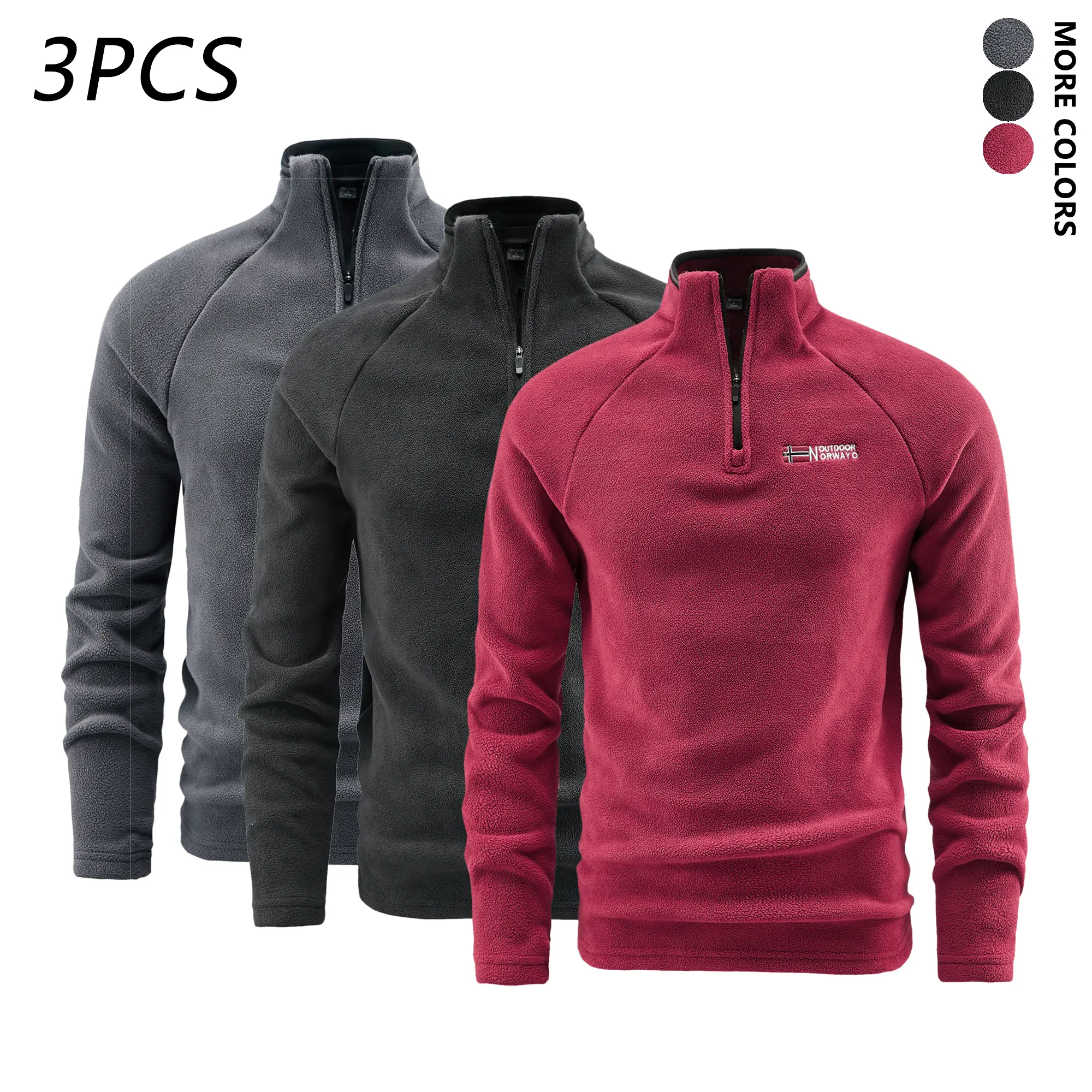 Men’s Elastane Half-Zip Fleece Pullover - Male Athletic Wear with Stand Collar, Long Raglan Sleeves, Solid Color, Lightweight Practical Design for Autumn Winter Outdoor Hiking, M, 3Xl, Modern Look, Polyester, 2Xl