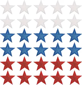 30 Pcs Colorful Embroidered Iron On Five-Pointed Star Patches, Shiny Five-Pointed Star Sew on Patch, Iron On Patches for Clothes, DIY Applique Patch Bulk 250th Anniversary (Small)