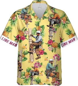 Lineman Hawaiian Shirt for Men - Proud Job Button Down Mens Womens Hawaiian Shirts Lovers Gift Short Sleeve Hawaii Shirt Summer Beach Shirts