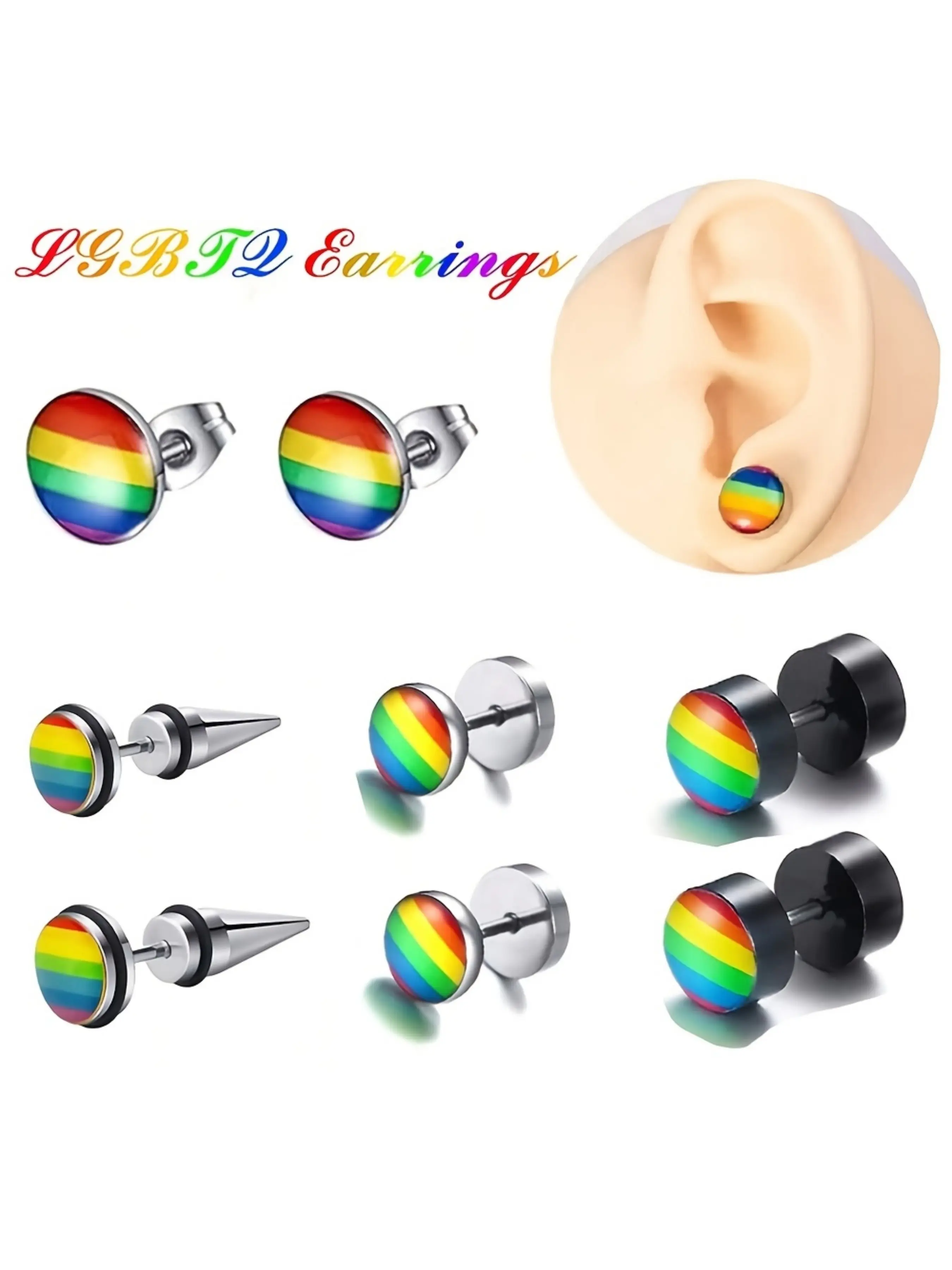 1 Pairs LGBTQ+ Rainbow Earrings Pride Earrings 316 Stainless Steel Fashion Rainbow Earrings Studs LGBTQ Additions Pride Stuff Lesbian Gifts for Women Men Gay & Lesbian Pride, Fashion Jewelry Accessories Aesthetic Jewelry Gift, Without Battery