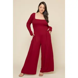 Go With The Flow Long Sleeve Jumpsuit - Deep Cherry