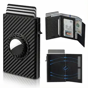 Men’s Wallet Card Case – Slim Leather Smart Wallet with RFID Protection, Carbon Fiber Style, Minimalist Design, Holds 9–14 Cards, ID Slot & Cash Pocket,Valentine's Day& Birthday Gifts