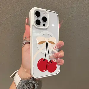 Magnetic Stylish Case for iPhone 17 16 E Pro Max 15 Plus 14 13 12 11 XS XR, Cherry Bow Love Case Aesthetic | Shockproof, Silicone, Lightweight, Girly, and Scratch Resistant Protection