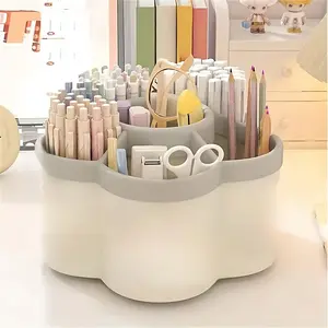 1 piece of 360 degree rotating desktop organizer, 6 compartments of plastic office supplies storage box, makeup brush and pen holder bucket, desk storage rack, perfect for cosmetics, stationery, tools