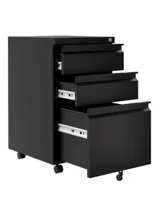 3-Drawer Mobile File Cabinet with Lock, Metal Filing Cabinet on Wheels, Fits Letter/Legal/A4 Files, Space-Saving Under Desk Office Storage Organizer for Home Office, Easy Assembly, Black