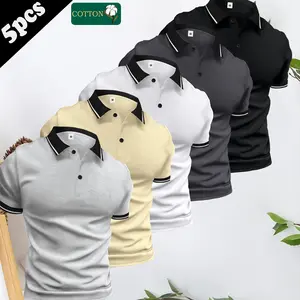 Men’s 5-piece cotton polo shirt set with a buttoned collar and slightly stretchy fabric; suitable for summer office wear (short sleeves). A perfect summer gift for a husband or boyfriend.