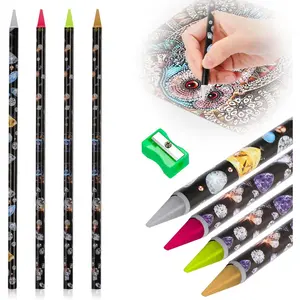 5 count  Painting Pen Rhinestone  Pencil Set Self Adhesive  Dotting Wax Pen with Pencil Sharpener  Point Drill Pens 5D   Pick up Tools  Art DIY Accessories