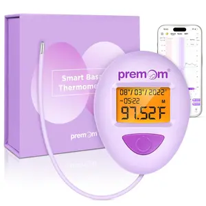 Premom Smart Basal Body Thermometer for Ovulation: Flexible Long-Tip for Hands-Free, 1/100th Degree High Precision, Bluetooth & Premom App Support, 60 Memory