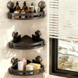 house white official tiktok-Corner Shower Caddy Suction Cup, 2 Pack Corner Shower Shelves No Drilling, Aluminum Upgrade Suction Cup Shower Organizer with Hooks Removable Bathroom Storage Rack, Bathroom Decor