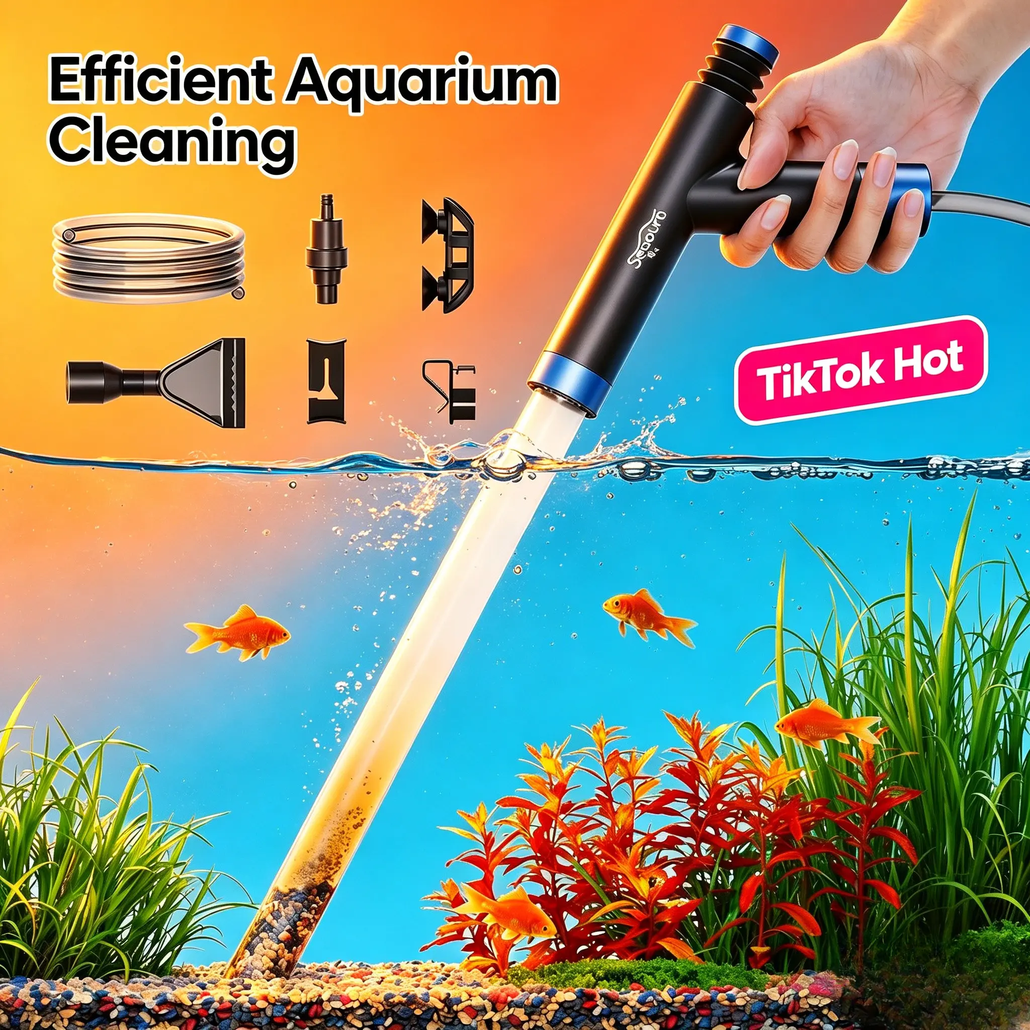 SEAOURA SR-528 Fish Tank Siphon Gravel Cleaner Adjustable Length Vacuum Water Changer Sand Washer Filter for Aquariums & Pet Supplies  Cleaning Tools Fishing Net fish tank cleaner aquarium accessories  water circulation