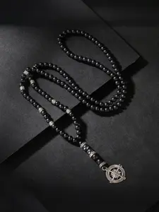 Natural Crystal Agate Hematite Beaded Necklace Accessory, Men's Fashion Compass Pendant Design Choker, All Seasons Vintage Elegant Jewelry
