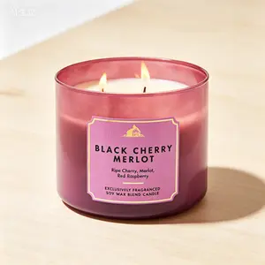 3-Wick Soy Wax Blend Candle, Black Cherry Merlot Scented, Long-Lasting Fragrance Candle for Home, Large Burns Up to 45 Hours, Gift for Women and Men
