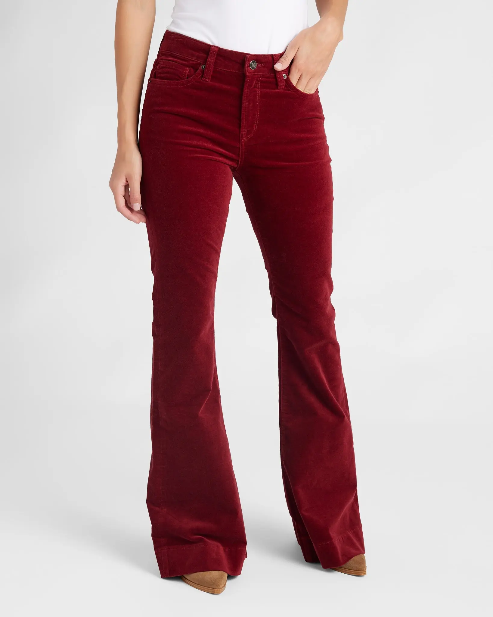 Women's High-Rise Velvet Comfy Fabric Flare Pants, Women's Bottoms, Style