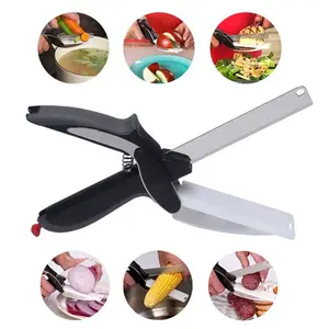 2 in 1 Kitchen Scissors for Food – Stainless Steel Blade & Plastic Cutting Board Scissors with Safety Lock, Tomato Knife, Fruit & Vegetable Cutter – Easy-to-Use Kitchen Shears for Meat, Cheese