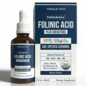 Organic FolinicActive Kids – Folinic Acid with B12, B6 & B2, Gentle Methylation Support, Age-Adjustable Liquid Formula for Kids 1–18, Non-GMO, Vegan, Berry Flavor (60mL)