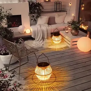 Solar Bohemian Rattan Pendant Light, Patio Hanging Lights, Outdoor Garden Lantern, Outdoor LED Garden Patio Balcony Decor Lamp, Eco-Friendly Solar Powered Lighting Fixture