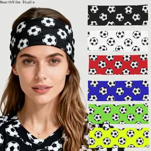 6pcs Soccer Print Headband Yoga Sports Elastic Hairband Sweat-Absorbing Breathable Ponytail Band Unisex